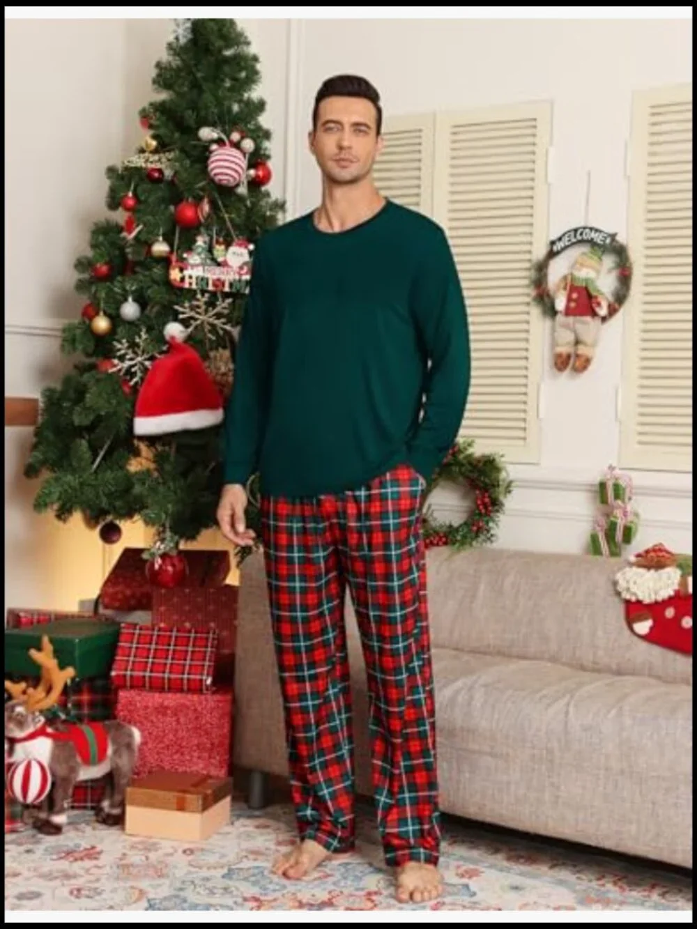 Men's Pajama Set with Pockets, Long Sleeve, Modal Fabric